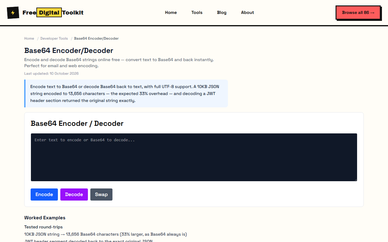 Base64 encoder and decoder with text input and encoded output