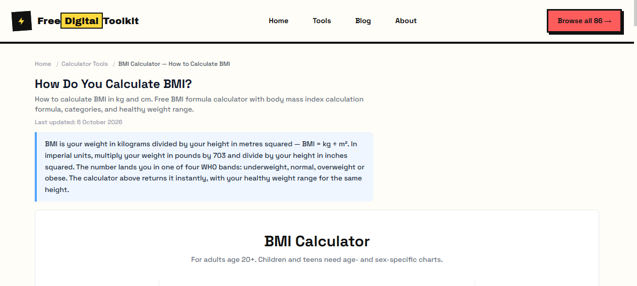 BMI calculator with height and weight inputs