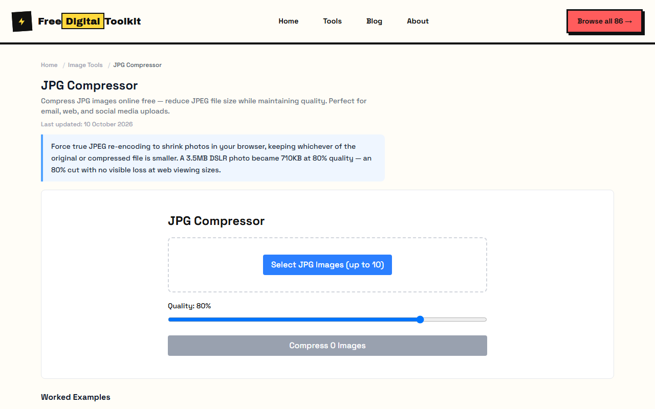 JPG compressor with quality slider for JPEG photos