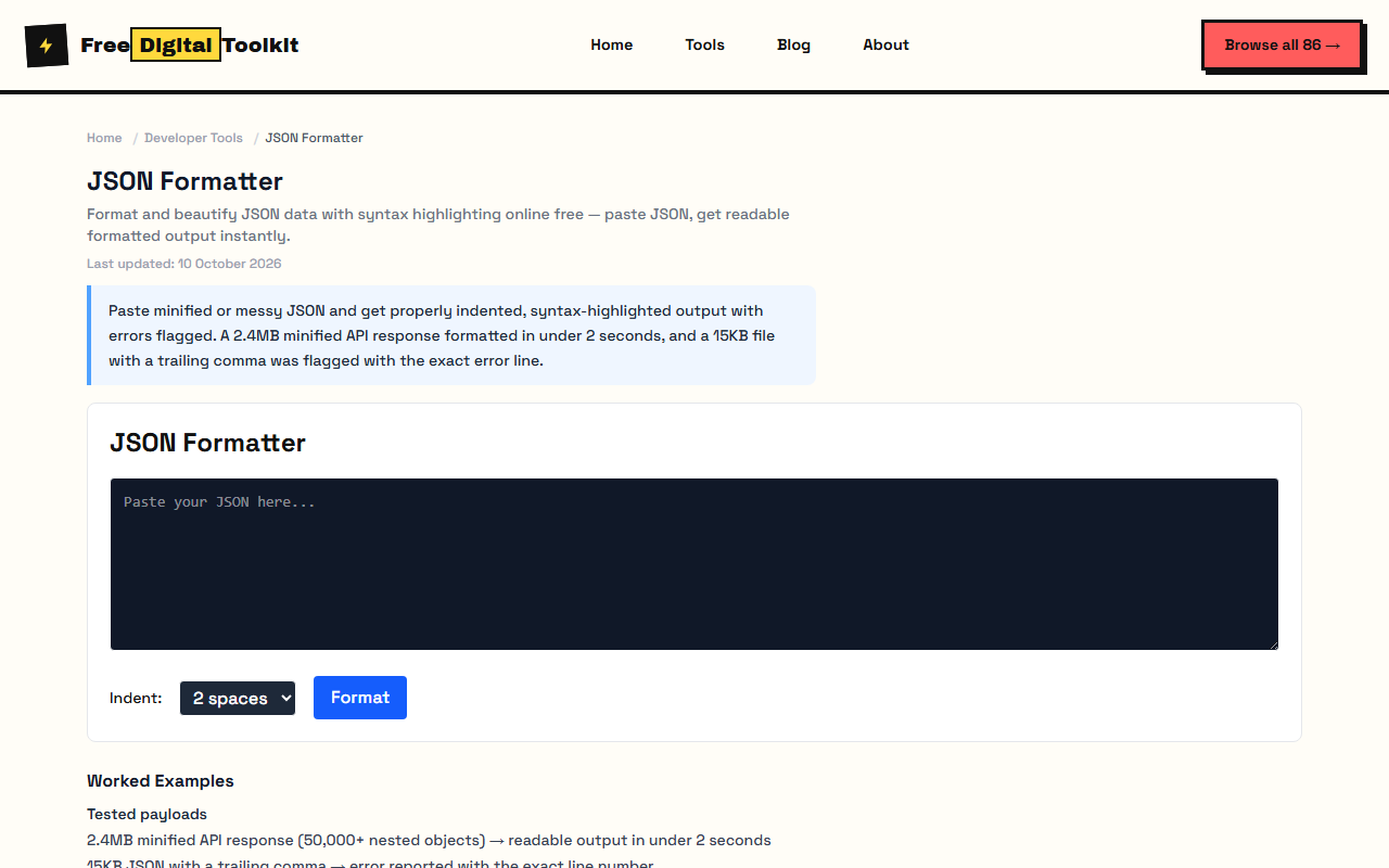 JSON formatter with beautified output and syntax highlighting