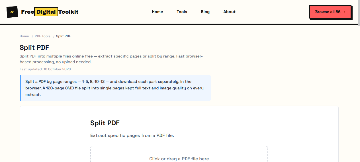 PDF splitter with page range input for extracting page sets
