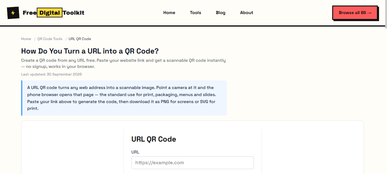 URL QR code generator with website address input field